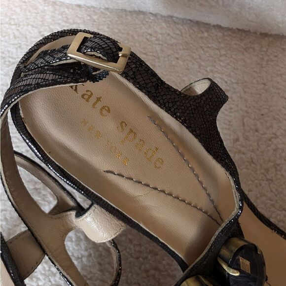Kate Spade Metallic Black Beaded Strappy Sandal Heels snakeskin - Picture 6 of 6